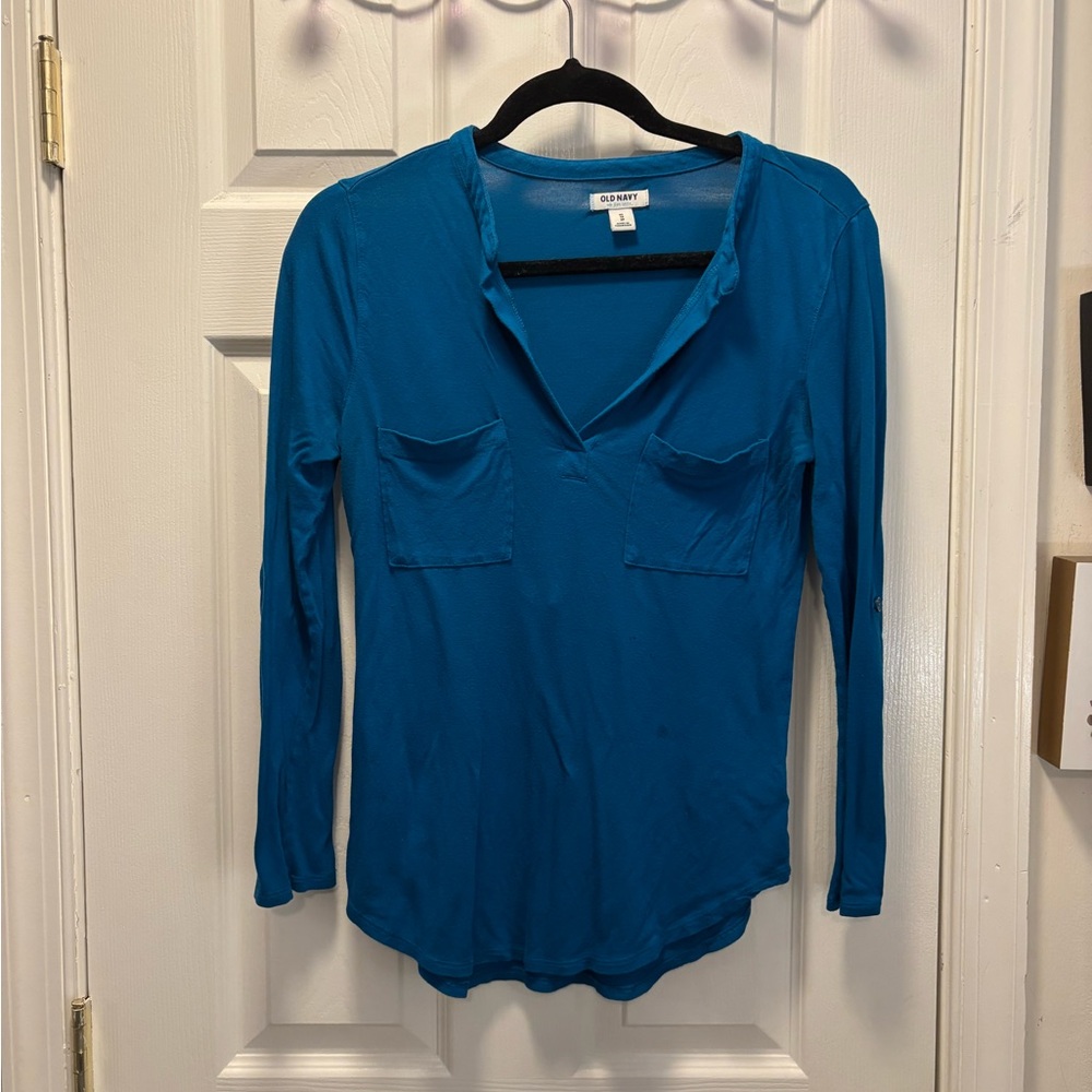 Old Navy Blue Fitted Long Sleeve Blouse